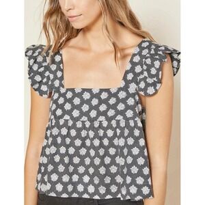 NEW Outerknown X Pieces&Co Women's XS Astrid Floral Ruffle Flutter‎ Sleeve Top